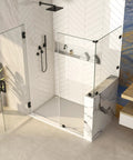 Sleek Matte Black Glass Shower Door Hardware Kit Frameless Swing Setup With Self Closing Action view showing modern bathroom design.