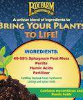 Ingredients list for seed starter mix including sphagnum peat moss and humic acids with the brand logo displayed on top.