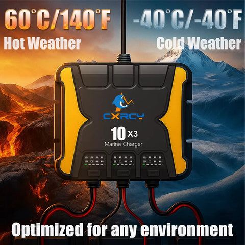 Three Bank 12V Battery Charger With 30A Total Output Onboard Marine Charger in extreme hot and cold environments