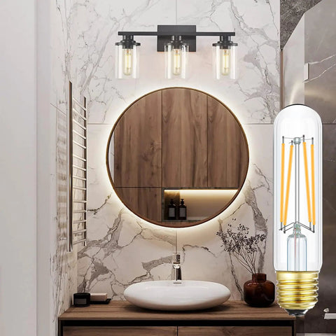 Vintage Edison Style LED Bulbs 6W Equivalent 60W Warm White 2700K 600lm Dimmable E26 Tubular T10 Filament in bathroom decor