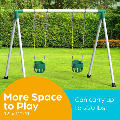 Outdoor Baby Swing For Toddlers With High Back Bucket Seat Heavy Duty Coated Chains Fully Assembled Backyard Swing Set Accessory Green