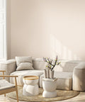 Living room with Peel And Stick Wallpaper For Cabinets And Removable Wall Covering, Grasscloth Texture Look in beige.