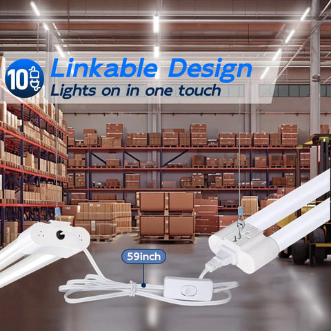 Warehouse with 6 Pack 4ft Linkable LED Shop Light Utility Fixture 4400 Lumens 42W 250 Watt Equivalent Daylight 5000K