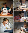 People using Magnifying Glass With Light And Stand 3X Magnifier Lens With Clamp Desk Magnifying Lamp for various tasks