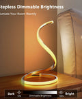 LED Table Lamps Set of 2 in Gold Brushed Finish, Touch Control Bedside Nightstand Lamps with stepless dimming, S curve design