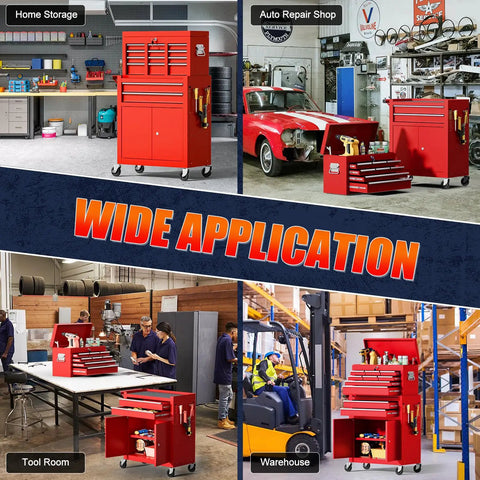 Heavy Duty 2 In 1 Detachable Tool Chest On Wheels With 10 Drawers Lockable Top Box And Bottom Cart in various workshop settings