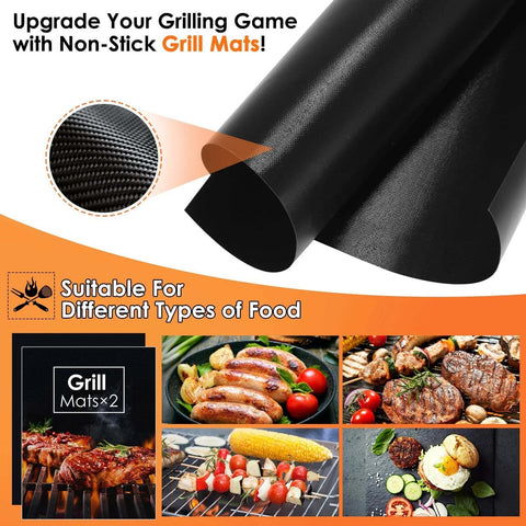 Yoehka BBQ grill mats set: two black non-stick mats for outdoor grilling
