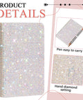 Bling Rhinestone Notebook Set Glitter Pocket Journal With Crystal Pen Mini Diamond Diary Hardcover For Women A6 Size Silver