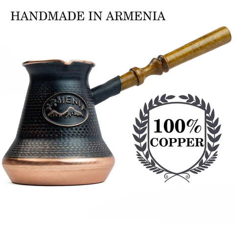 Copper Turkish Armenian Coffee Pot Maker With Wooden Handle 7.6 Fl Oz Cezve Jezve Ibrik Jazve For Rich Turkish Greek Arabic Coffee Brew At Home And Impress Guests