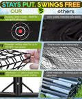 Comparison chart showing advantages of 10x7ft Golf Hitting Practice Net, highlighting durable materials and reinforced frame.