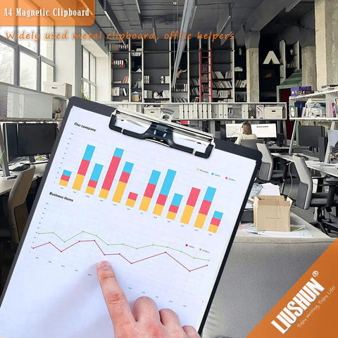 Magnetic Clipboard A4 Metal Clip Board With Heavy Duty Fixed Magnet in office setting with chart papers secured