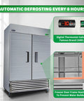 Top Notch Commercial Reach In Upright Freezer 49 Cubic Feet with digital thermostat and heavy-duty stainless steel frame.
