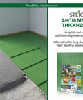 Solid As A Rock Wood Fiber Underlayment 6mm Thick showing green sheets installed for subfloor sound dampening and insulation.