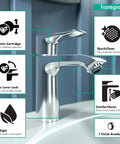 Metris Modern 1-Handle 7-Inch Tall Bathroom Sink Faucet In Chrome With EcoRight Water-Saving Tech, 1.2 GPM Flow, features displayed