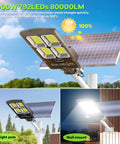1000W Solar Street Light Dusk To Dawn 80000LM LED Beast Mode Brightness with motion sensor and remote control outdoors