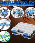 34 Compartment Double Sided Parts Organizer Box With Removable Dividers Durable Blue Storage Case for screws nuts nails