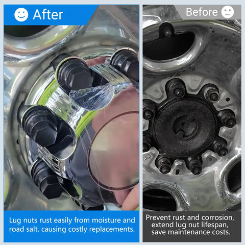 Before and after of 24 Pcs Lug Nut Covers Wheel Center Caps Set Fits Cadillac Escalade Chevrolet Avalanche Tahoe GMC Savana Yukon And Express Vans