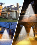 Beast Mode Bright 1000W LED Solar Street Light illustrating outdoor illumination on houses and walkways with IP65 waterproofing.