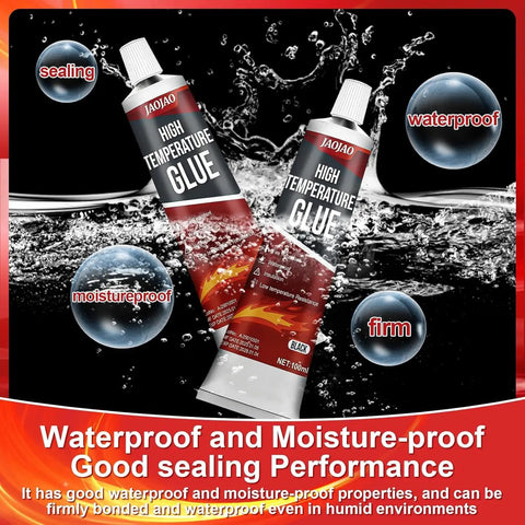 High Temp Silicone Sealant For Ovens And Fireplaces Fast Drying Waterproof Flexible Glue That Will Not Crack Scrapers Included Heat Resistant DIY Friendly For Microwave And Home Use Black tube packaging.