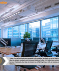 Modern office with LED plug-and-play recessed twin light tube 2G11 4-pin base, 17W replacement for fluorescent, ceiling view
