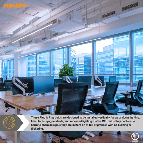 Modern office with LED plug-and-play recessed twin light tube 2G11 4-pin base, 17W replacement for fluorescent, ceiling view