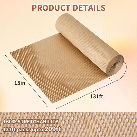 Eco Friendly Honeycomb Packing Paper Roll 15 Inch By 131 Feet Perforated Cushion Wrap for Moving and Shipping Fragile Items