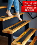 Heavy Duty Anti Slip Tape For Stairs Indoor Outdoor Waterproof 4 Inch By 35 Ft Non Skid Adhesive Roll applied on wooden steps