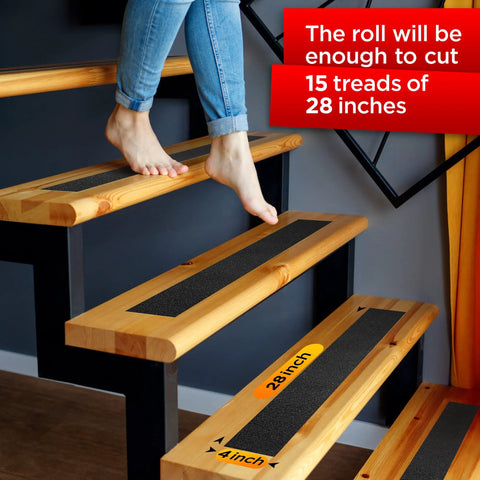 Heavy Duty Anti Slip Tape For Stairs Indoor Outdoor Waterproof 4 Inch By 35 Ft Non Skid Adhesive Roll applied on wooden steps