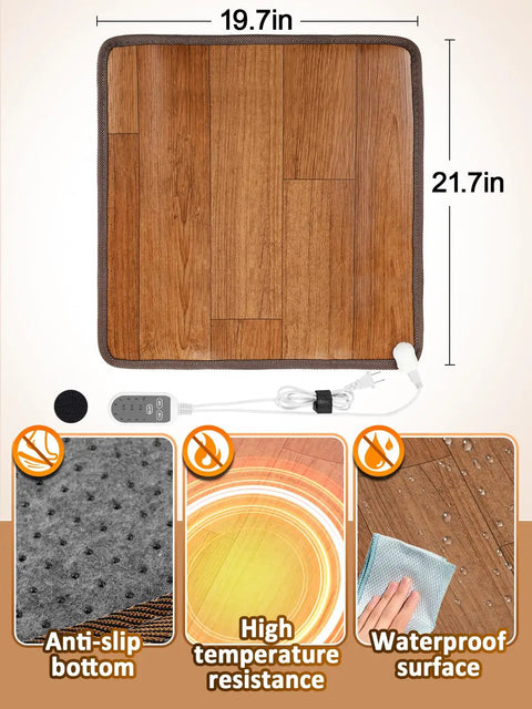 Under Desk Heated Floor Mat With 10 Temperature Levels And 3 Timers, 110V Electric Cozy Foot Warmer Pad, 19.7 x 21.7 Inches, Brown.