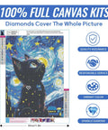 Dope Black Cat 5D Diamond Painting Kit for Adults Full Drill on 12x16 Inch Canvas with Starry Night Vibe design