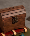 Antique wooden box with vintage style mini swing arm clasp latch and bronze hinges, perfect for jewelry or gift boxes.