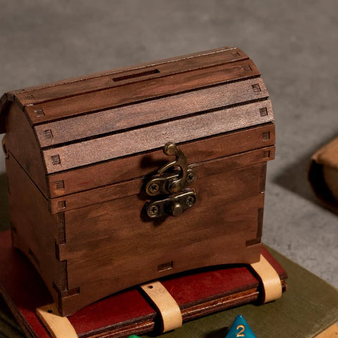 Antique wooden box with vintage style mini swing arm clasp latch and bronze hinges, perfect for jewelry or gift boxes.