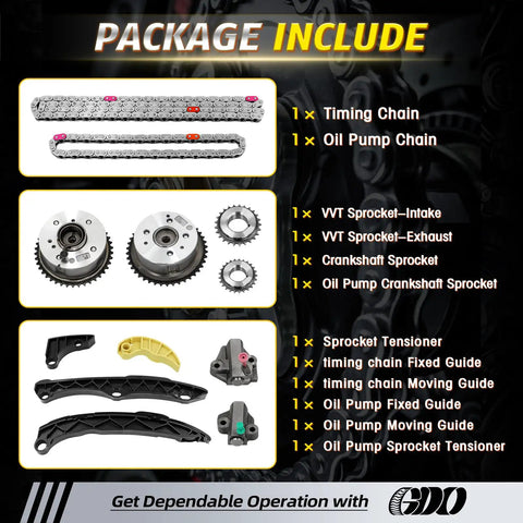 Components of 2.4 Timing Chain Kit With VVT Sprocket For Hyundai Sonata 2.4L 2010 2014 And Kia Optima Sportage Sorento 2.4L 2011 2014