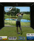 Golfer using Massive Nine Point Eight By Thirteen Point One Foot Golf And Multi Sport Simulator Impact Screen with grommets