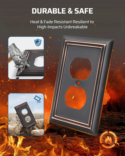 Duplex Wall Plate Set In Aged Bronze Built Tough Heavy Duty Metal Outlet Covers For Receptacles And Light Switches 4 Pack