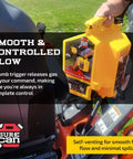 Tough 5 Gallon Type Ii Safety Jerry Can In Bright Yellow with flexible spout, ergonomic thumb trigger for controlled fuel dispensing.