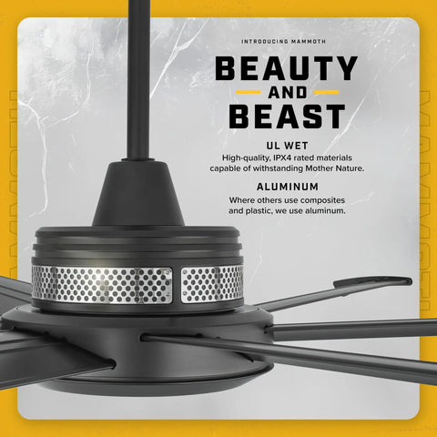 Total Game Changer 84 Inch Outdoor Ceiling Fan With Smart Wifi Voice Control And Remote heavy-duty aluminum motor and blades.