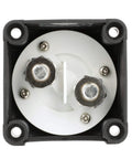 Battery Switch On Off For A Single Battery With Removable Control Knob 12 To 50 Volt DC Marine Power Control Easy Install Prevents Battery Drain Theft Resistant Knob Durable Boat Marine Accessory, front view terminals