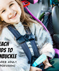 Child using Car Seat Buckle Release Tool For Easy Unbuckling On 5 Point Harnesses, Thumb Pain Relief And Nail Saver, As Seen On Shark Tank