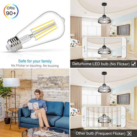 Comparison of Vintage Edison Style LED Filament Bulbs 60W Equivalent 4000K Daylight White High CRI 95 ST58 and standard bulb