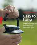 Person using carabiner handle on Beefy 800 Lumen LED Camping Lantern With USB Rechargeable Battery 200 Hour Runtime Emergency Light