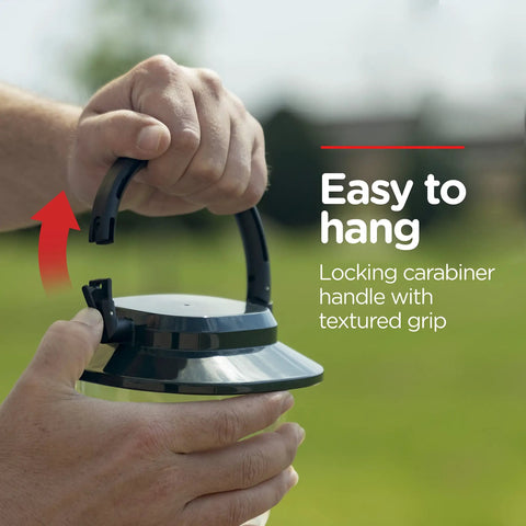 Person using carabiner handle on Beefy 800 Lumen LED Camping Lantern With USB Rechargeable Battery 200 Hour Runtime Emergency Light