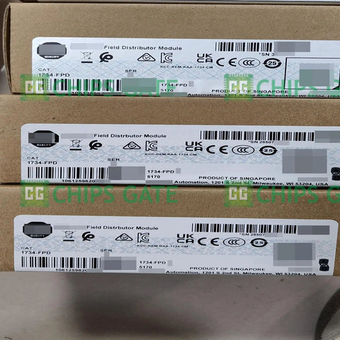 New Sealed PLC 1734 FPD Series Field Distributor Module boxes shown with labels and barcodes for industrial automation.