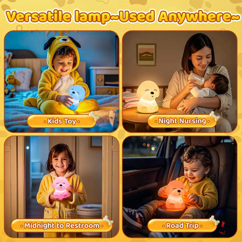 Cute Puppy Night Light For Kids With 16 Colors And Dual Brightness Levels 30 And 60 Minute Timer Soft Silicone Nursery Lamp
