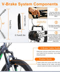 Pro Grade All In One Bike Cable Kit With Stainless Steel Cable Cutter Brake And Shifter Cables Housing Set End Caps Copper Sleeves And ORings For MTB And Road Bikes Repair Easy Upgrade visualization showing V-Brake components and installation guide