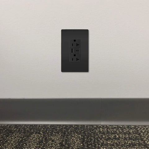 Heavy-Duty 20 Amp Tamper-Resistant Decorator Duplex Receptacle Outlet With Ultra Fast USB Charging Ports Up To 6.0A on wall