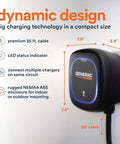 Level 2 Plus 48 Amp EV Charger, compact wall-mounted unit, premium 25 ft cable, indoor outdoor rugged design