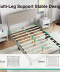 Queen Bed Frame With Upholstered Linen Striped Headboard And Adjustable Height Wood Slat Support Hella Sturdy Design showcasing multi-leg support design.