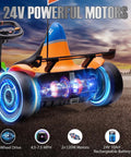 Side view of Licensed McLaren Electric Go Kart For Kids With Drift Pedal, 24V dual motors, and LED lights on road.