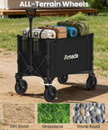 Heavy Duty Foldable Wagon Cart With Wheels, 120L Capacity loaded with camping gear on gravel path